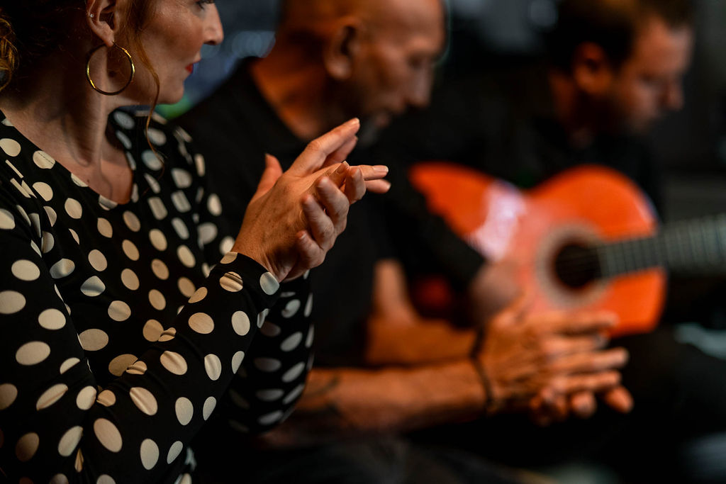 Aquí se ve cómo la gente aplaude al ritmo del flamenco.